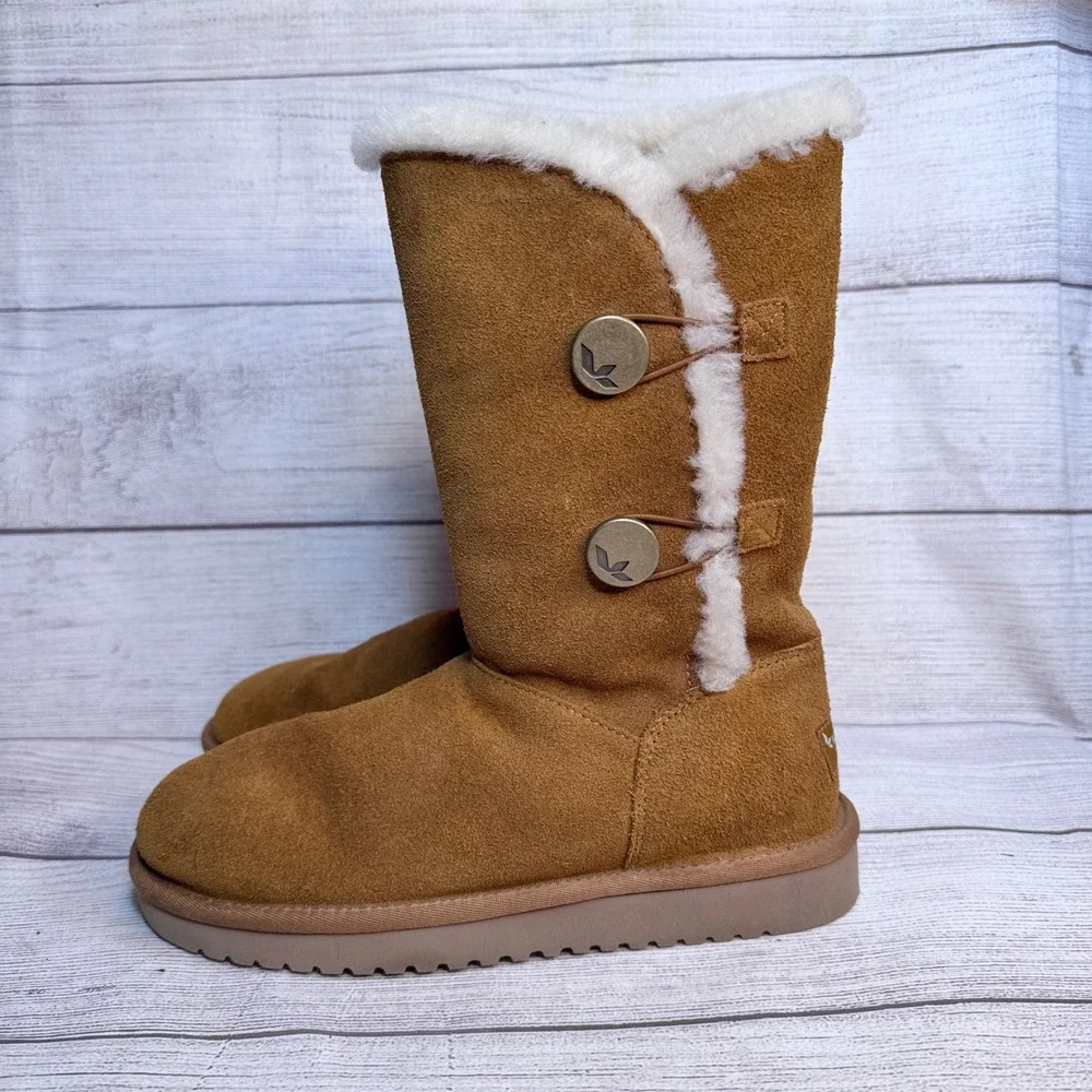 Koolaburra by UGG Victoria Chestnut Suede Faux Fur Button Boots Womens size 7